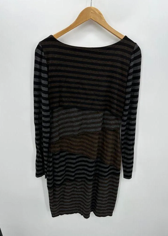 Joseph Ribkoff Gray Black Striped Tiered Sheath Long Sleeve Knee Length Dress 10 - Image 2