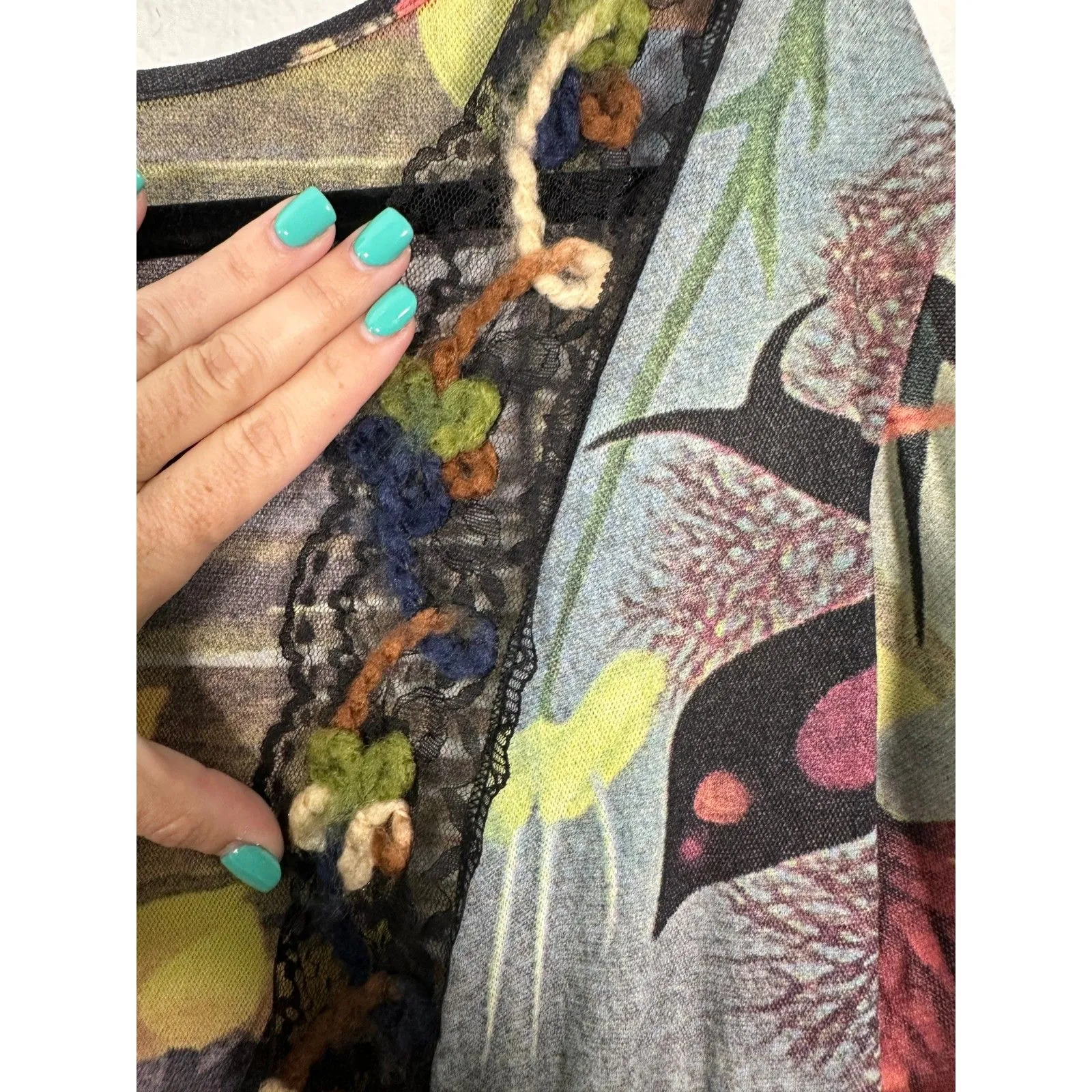 Petit Pois by Viviana G. Vintage 90s Semi Sheer Mesh Lace Babydoll Blouse Medium - Image 3