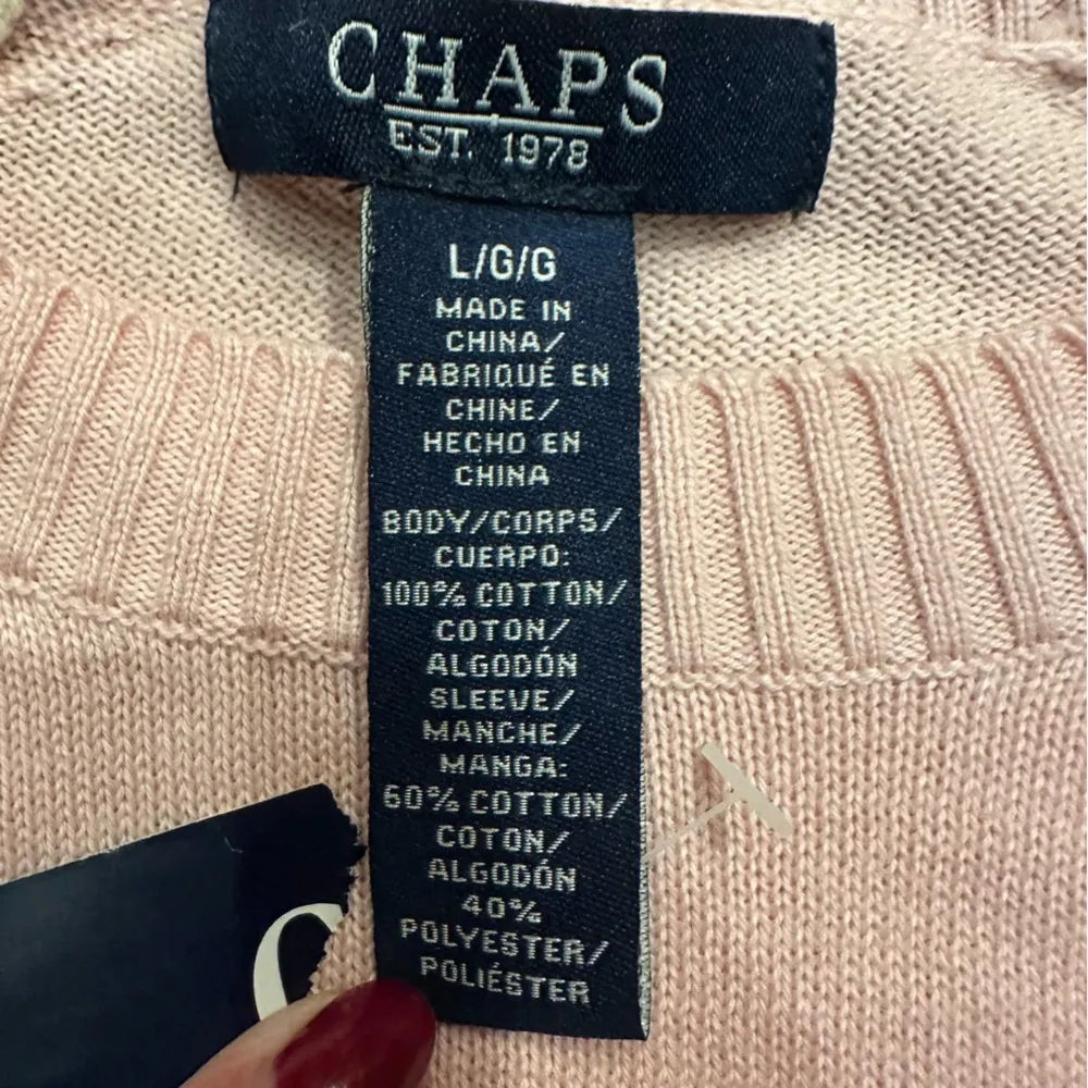 New Chaps Sweater Color Block Pink Gray Cotton Sz Large Preppy Feminine Classic - Image 4