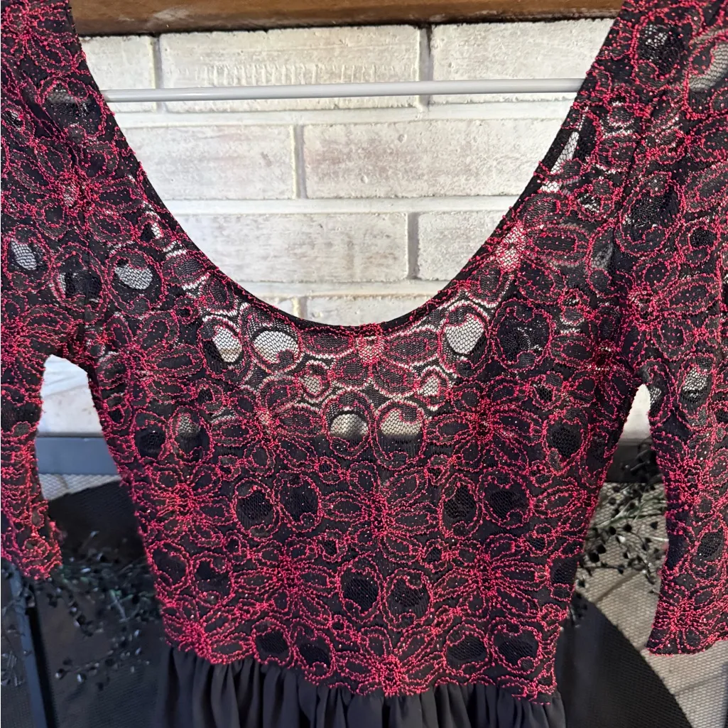 Mystic Red Lace and Black Long Sleeve Dress - Image 2
