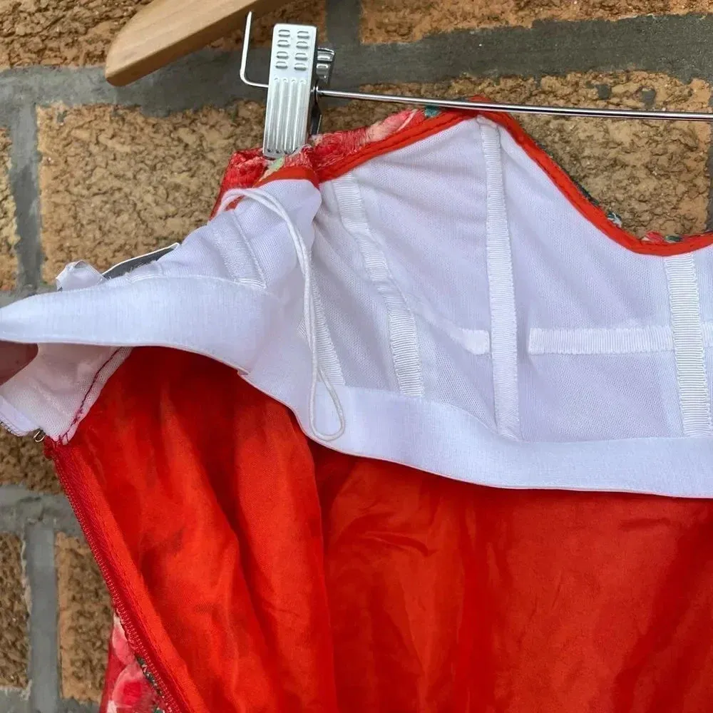 Caroline Constas Embroidered Bustier Dress xs Orange - Image 10