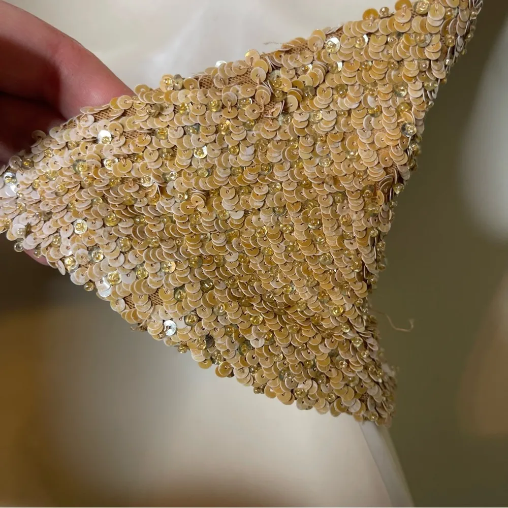 Vintage Y2K Handmade Luxury Gold Sequin Halter neck crop top sz XS - Image 5