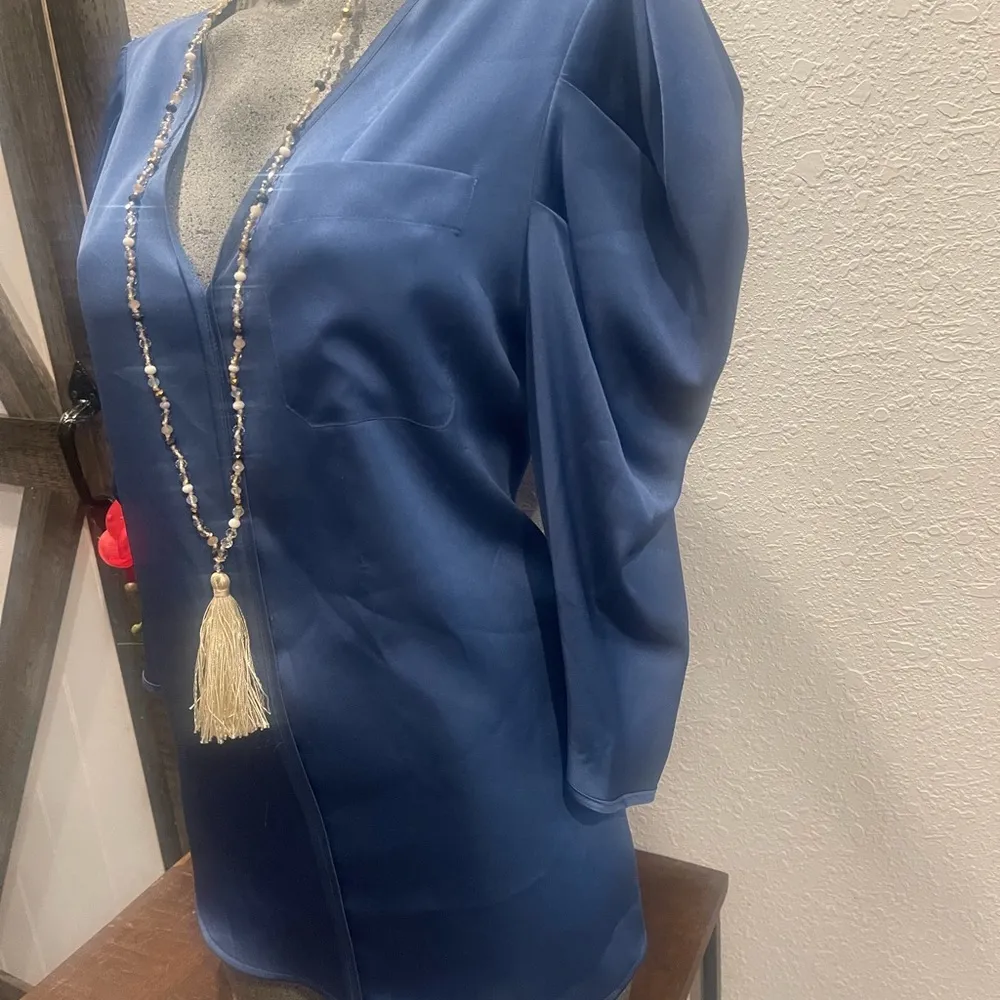 Karl Lagerfeld V Neck Blouse with Puff Sleeve for Women Size M - Image 2