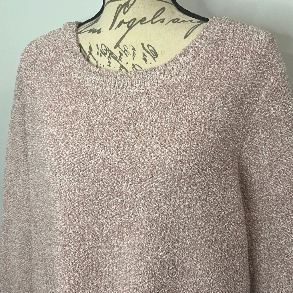 Barefoot Dreams ‘Seaside’ Cozychic pullover crewneck sweater pink white marl 1X - Image 2