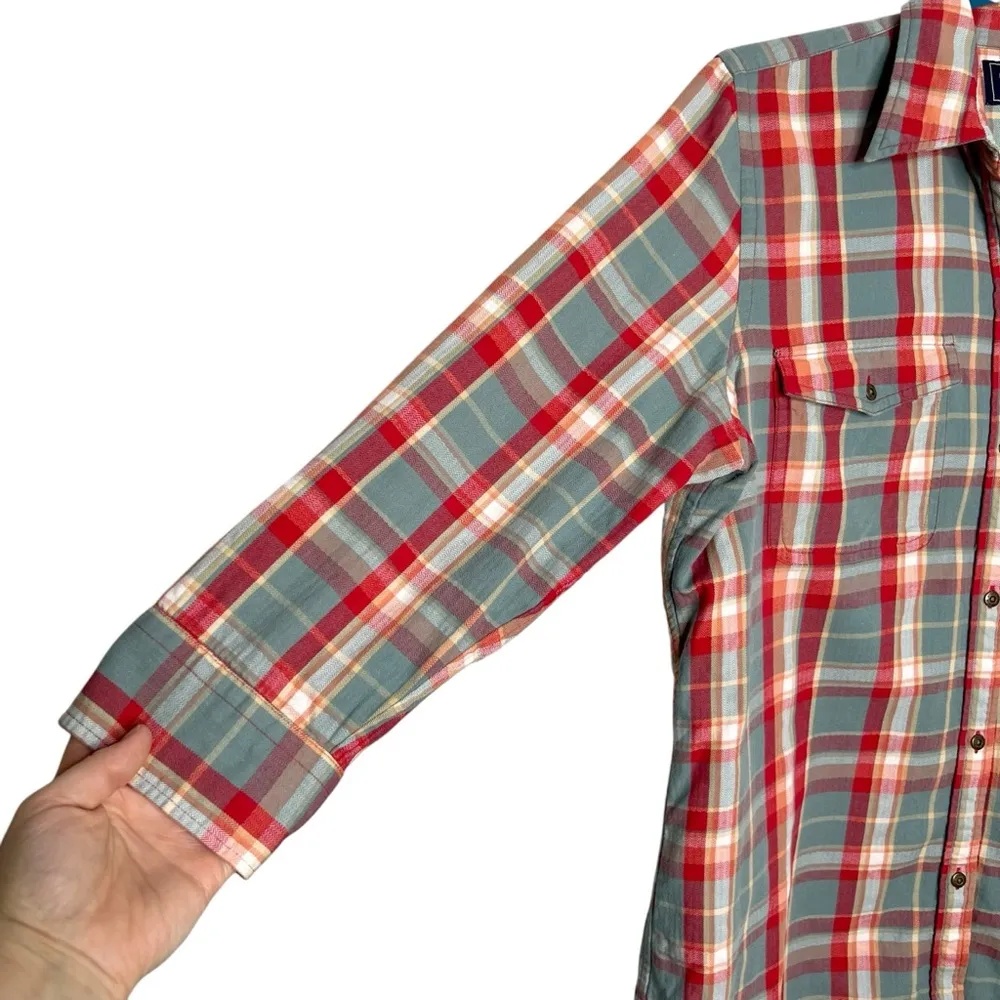 CHAPS Denim Red, Slate Green & White Plaid Button Front Shirt - Image 2