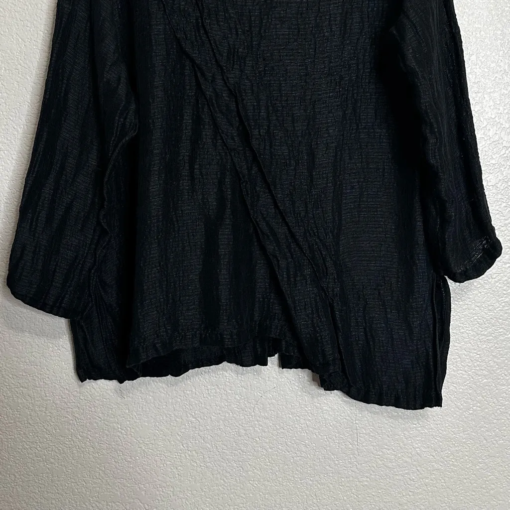 Xiaoyan Lin 100% Silk Black Pleated Button Down Shirt, Sz Large - Image 8