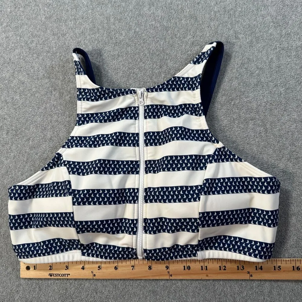 Venus High Neck Zip front Bikini Swimsuit Size 14 Navy/White Sailboat Stripe - Image 4
