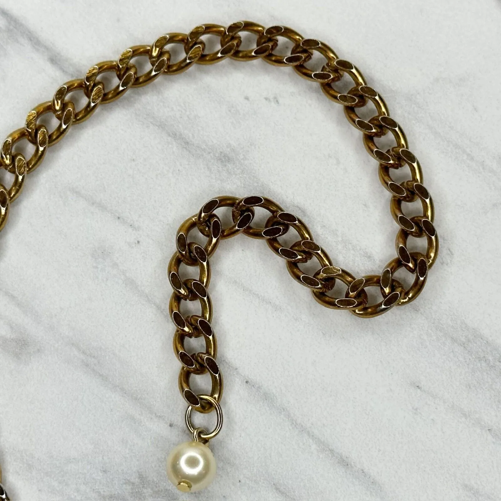 Skinny Gold Tone Chain Belt Pearl Charm Y2K Festival One Size (OS) ✨ - Image 10