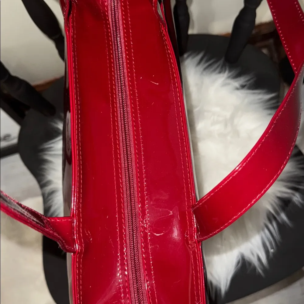 Glossy Red Tote Bag with Gold Lettering the perfect traveling bag - Image 2