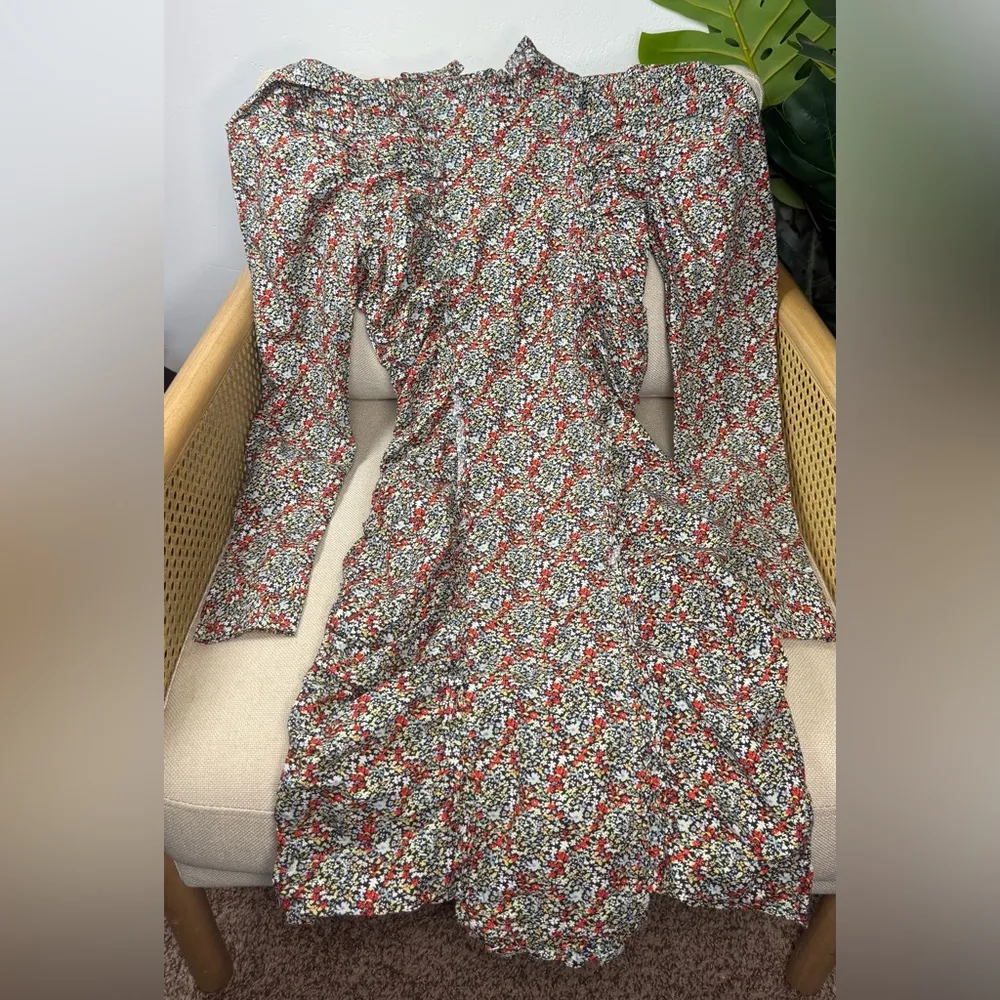 GANNI Ruched Floral-Print Organic Cotton-Poplin Mini Dress Size 0 - Image 4