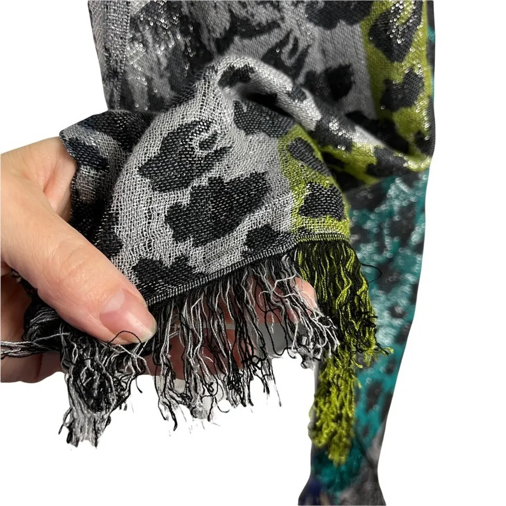 Cejon Animal Print Fringe Metallic Thread Oversized Scarf - Image 6