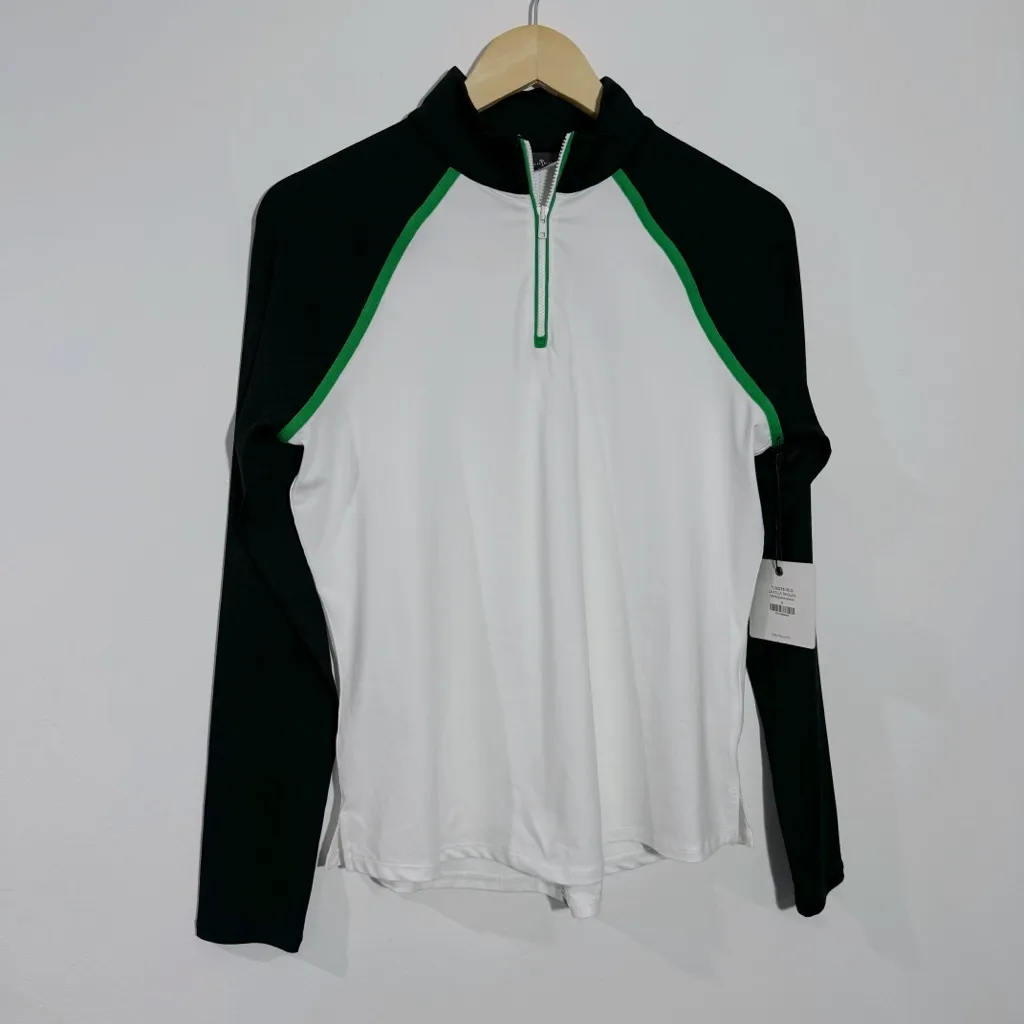 NWT Belyn Key Lajolla Raglan Long Sleeve Golf Top Black/White/Green Size Small White - Image 2