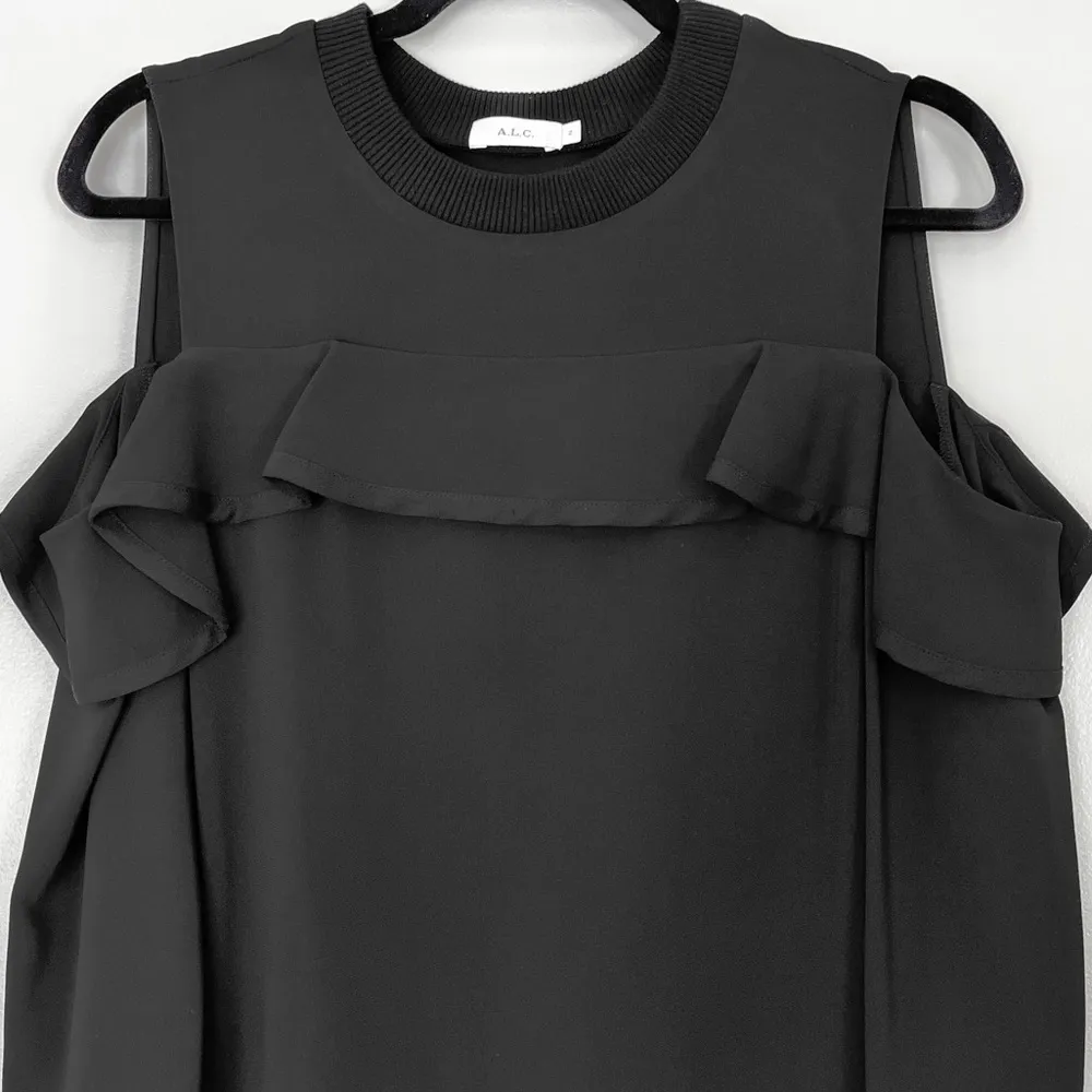 A.L.C Lindsey Black Cold Shoulder Ruffle Top Size 2 - Image 3