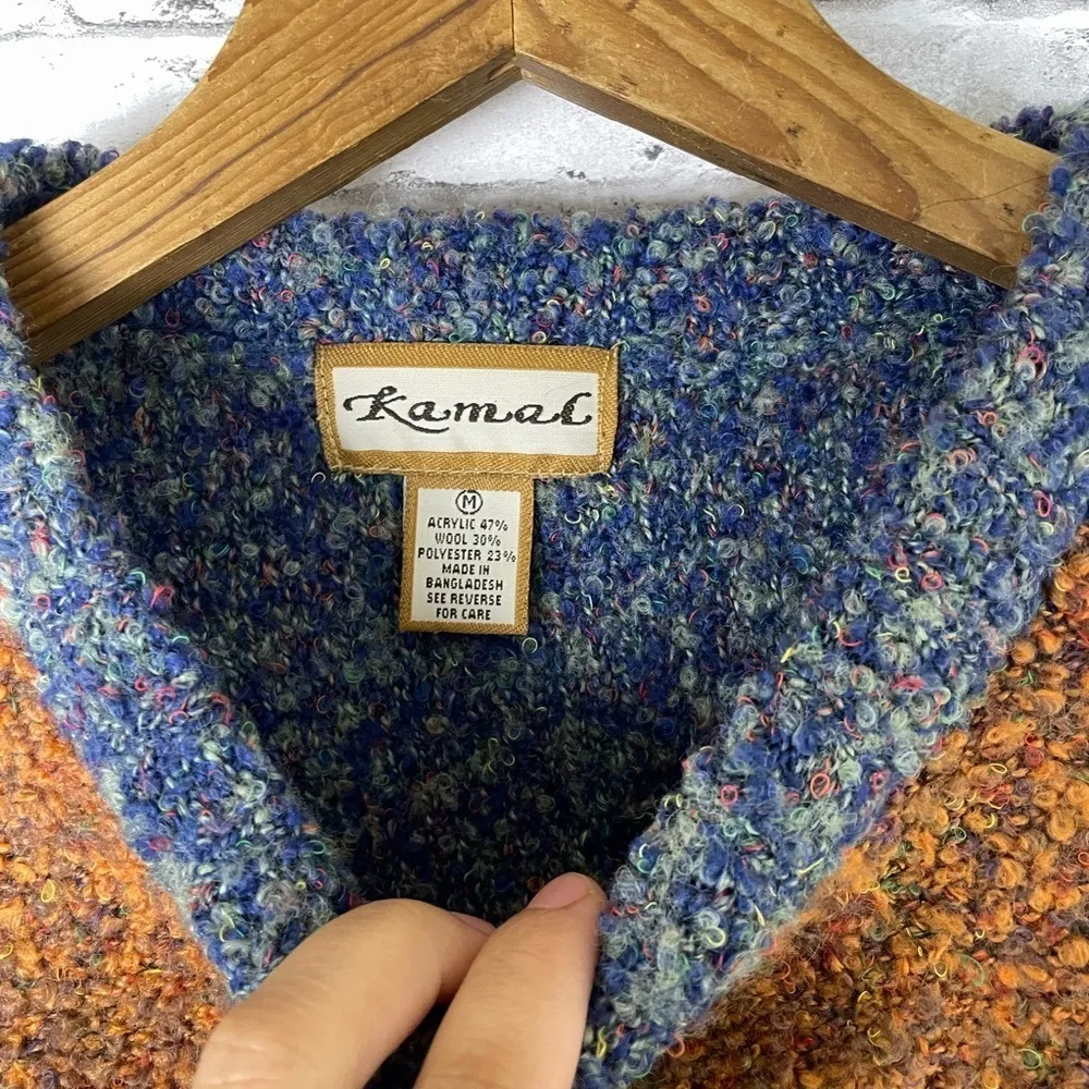 Vintage Colorblock Blue Fuzzy Rainbow Speckled Sweater Size M - Image 5