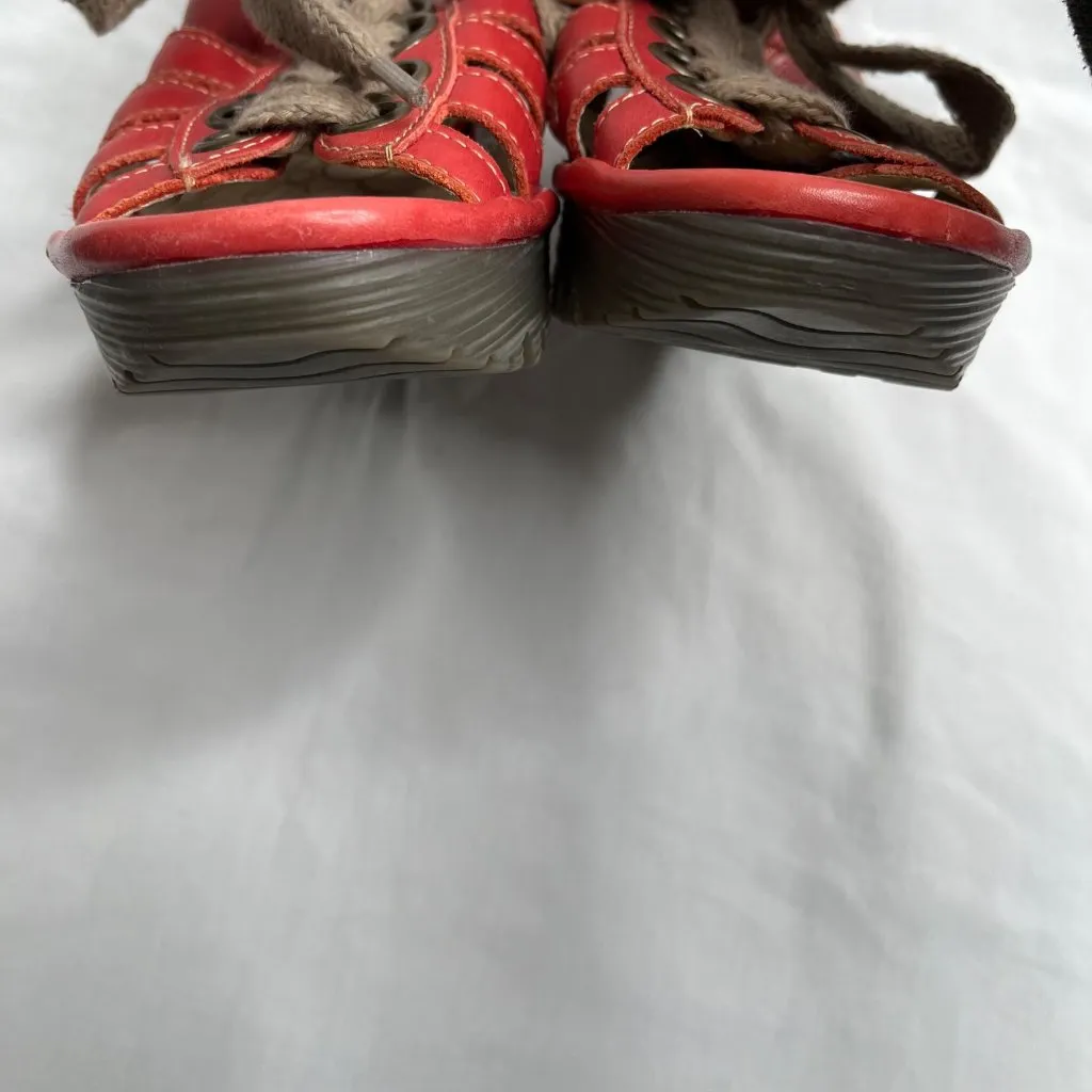Fly London Yito Red Leather Lace Up Wedge Sandal Shoes EU 37 - Image 7