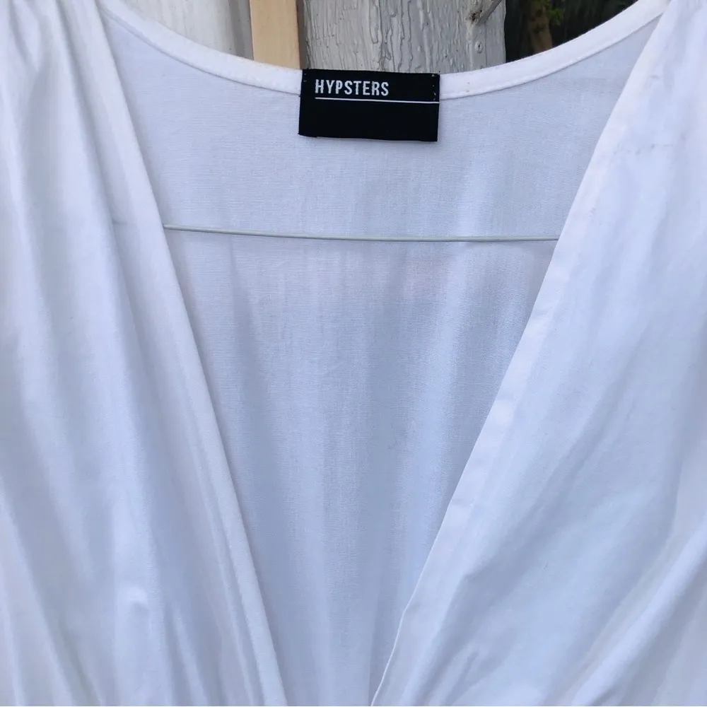 White Cotton Blend Tiered Puff Sleeves Maxi Dress M Size M - Image 3