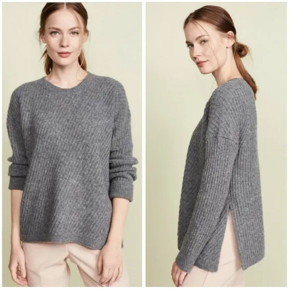 💕VINCE💕 Side Slit Crew Neck Ribbed Sweater ~ Medium Grey Medium NWOT - Image 2