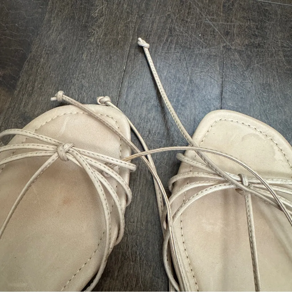 Schutz Milu Leather Skinny Wrap Flat Leather Nude Sandal - Image 4