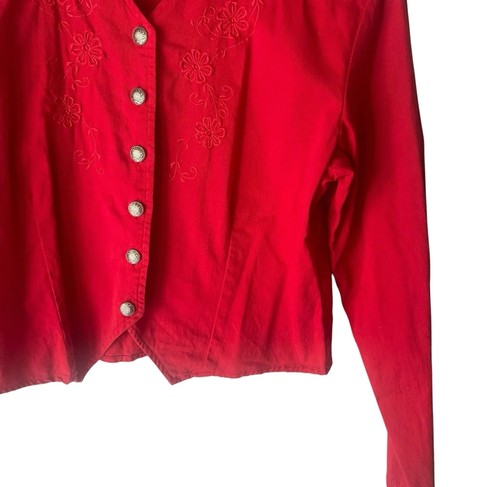 Ozark Mountain Vintage 90s Women's Size Small‎ Red Emboridered Western Button Up - Image 3