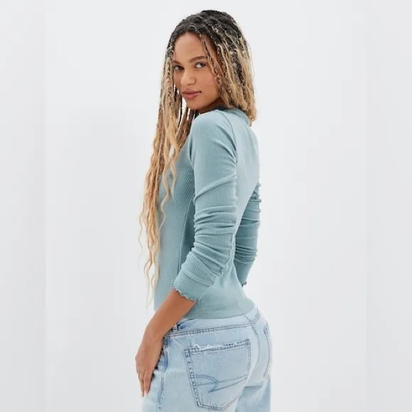 AMERICAN EAGLE WOMEN PINK LONG-SLEEVE PLUSH MOCK NECK SHIRT - Image 7