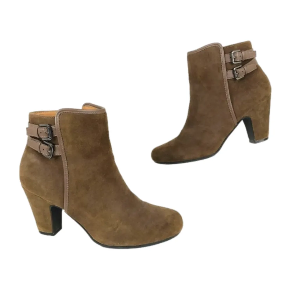 SOFFT Brown Leather Side Zip Buckle High Heel Ankle Booties size 8.5 - Image 2