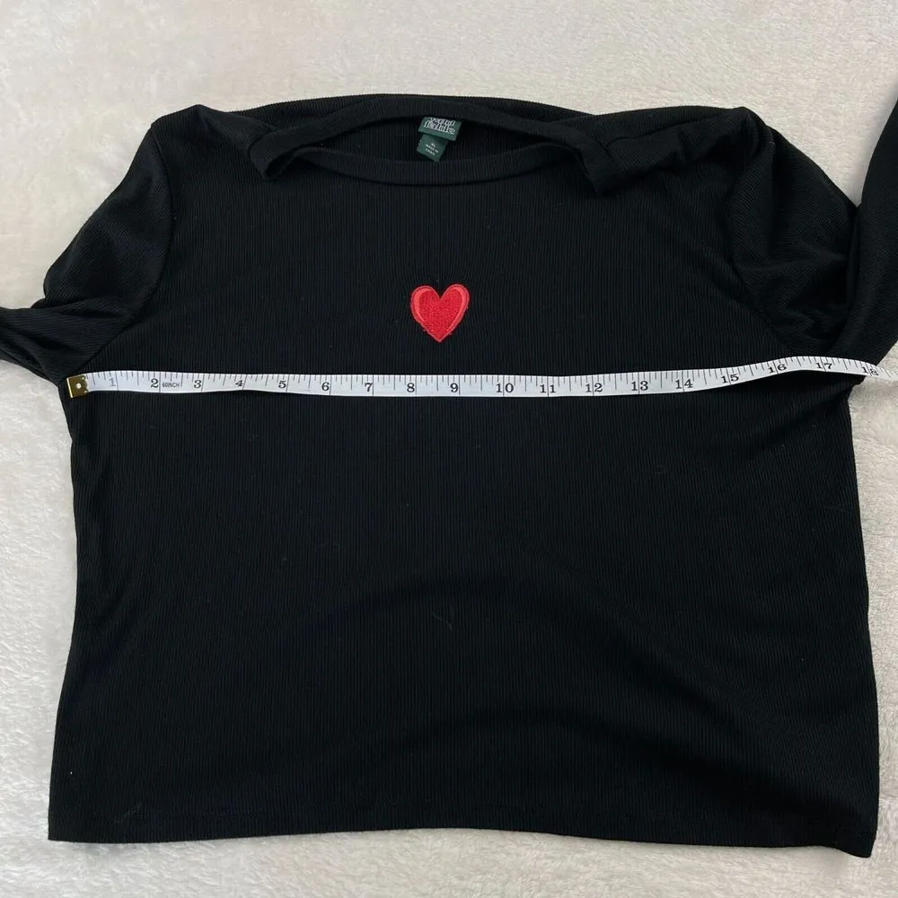 Wild Fable Crop Top T Shirt Womens XL Black Heart Fitted Stretch Casual Y2K Cute - Image 6