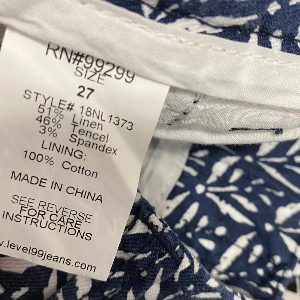 Level 99 Womens Linen Blend Shorts Size 27 Blue Printed Summer Casual Mid Rise - Image 7