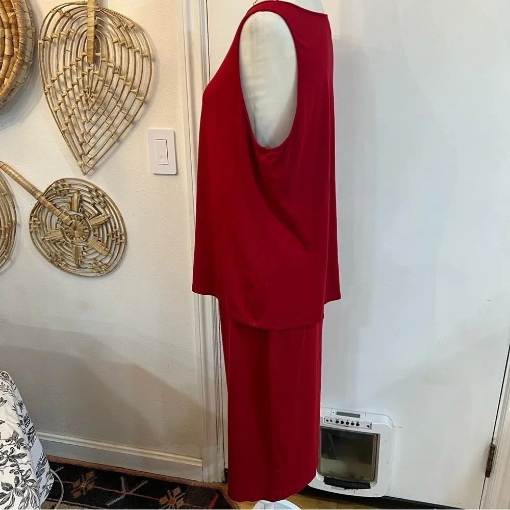 J Jill Wearever Red Sleeveless Top L & Midi Skirt Set Size S Stretch Two Piece Size L - Image 7