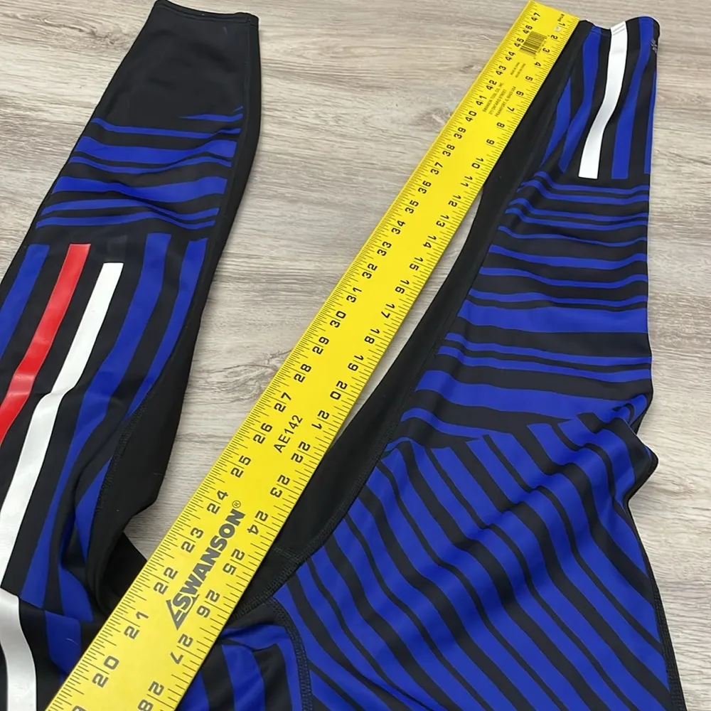 Black with Red, White & Blue Stripes Cropped Leggings Size XS - Image 10