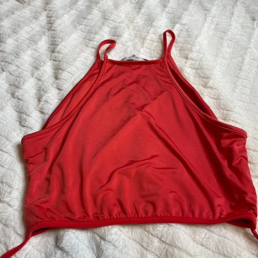 LOVERS AND FRIENDS Small Red Tank Top Wrap Tie Waist Soft High Neck‎ - Image 3