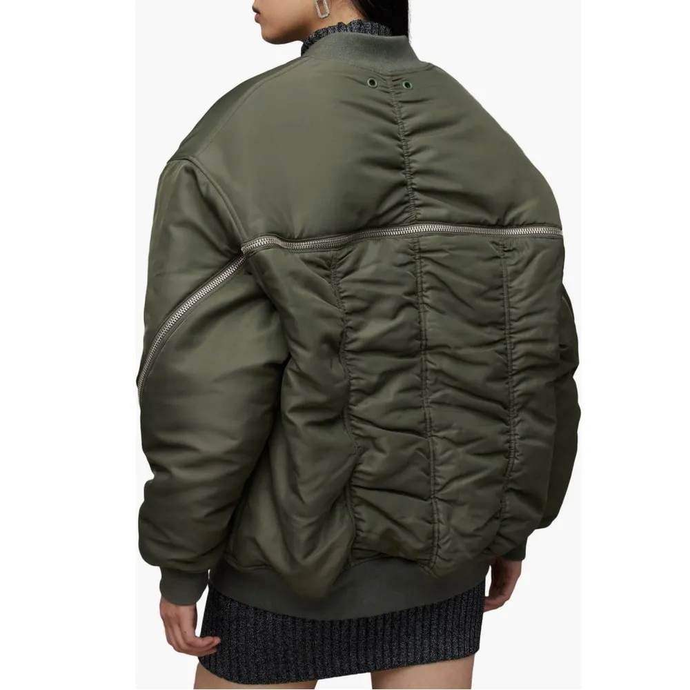 All Saints Scout Ruched Bomber Jacket in Khaki Green, Size L New w/Tag - Image 5