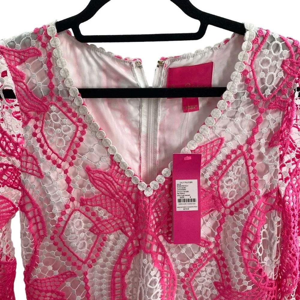 Lilly‎ Pulitzer Size 4 Lottie Romper Juice Stand Crochet Pink Tropics Preppy New - Image 3