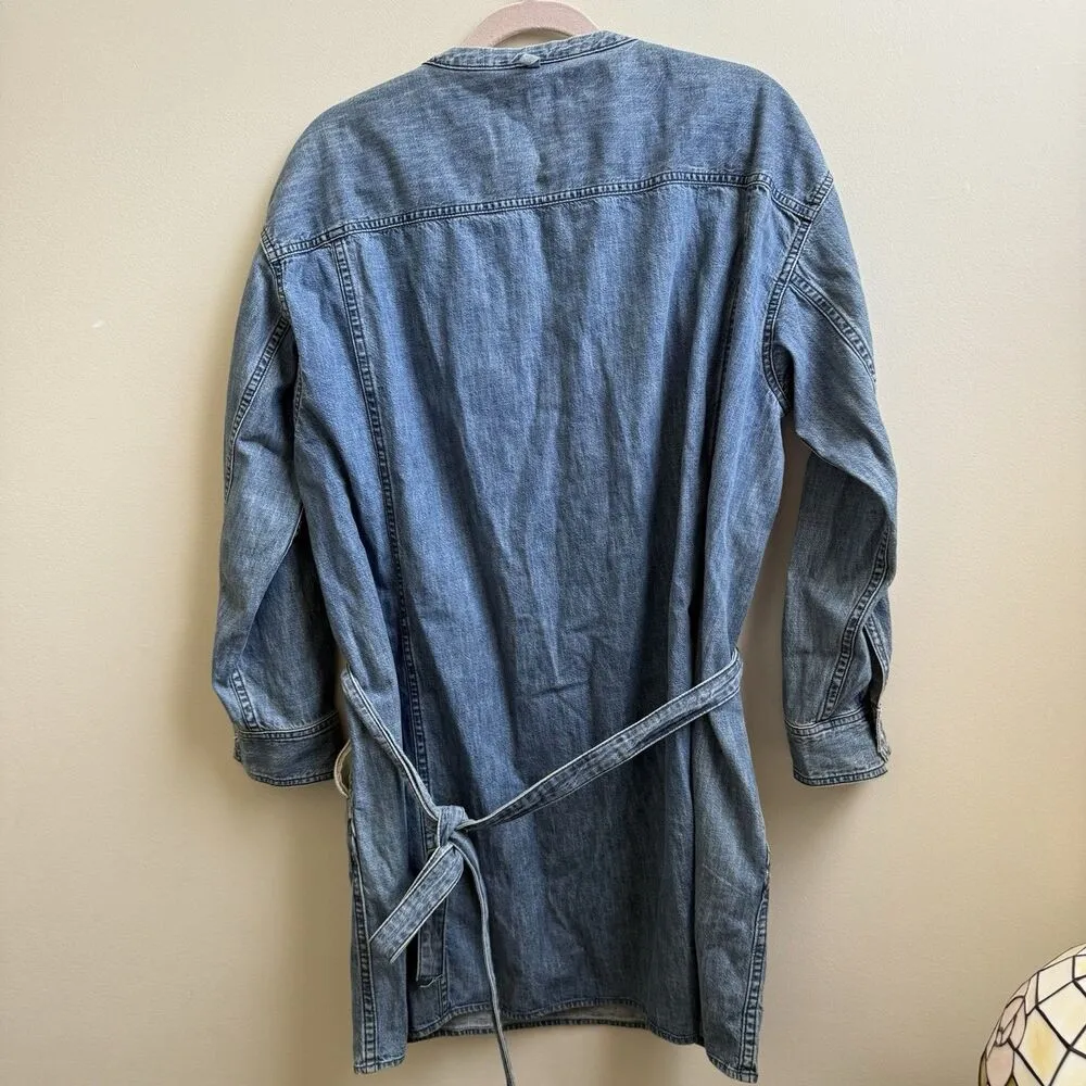 Rag & Bone Chest Pocket Blue Jean Denim Shirtdress Size Medium Pearl Snap - Image 3