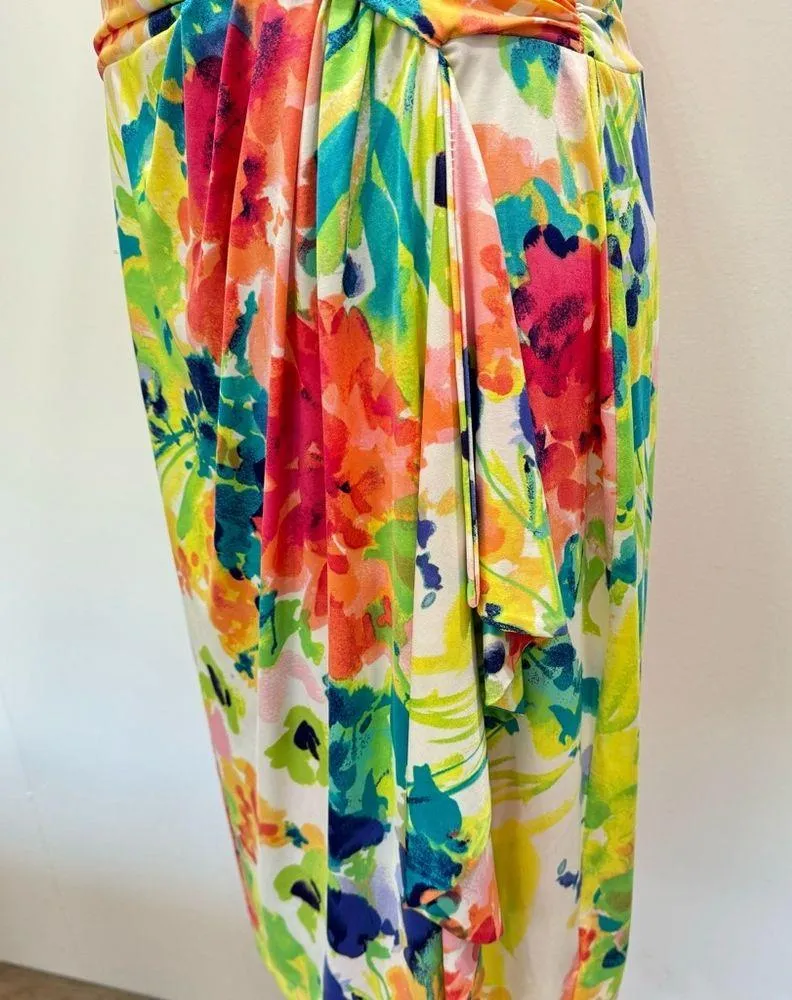 Ralph Lauren Chap’s Draped Wrap Front Colorful Floral Sleeveless Dress Medium - Image 12