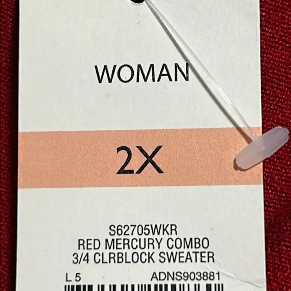 KIM ROGERS women's plus size 2X red combo 3/4 sleeve sweater colorblock black - Image 7