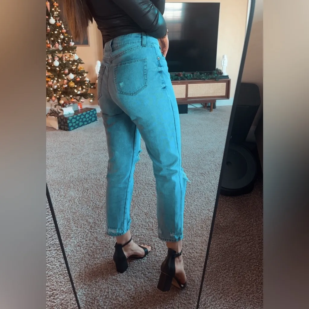 Rewash Distressed Light Blue/Greyish Cropped Mom Jeans 3/26 - Image 2