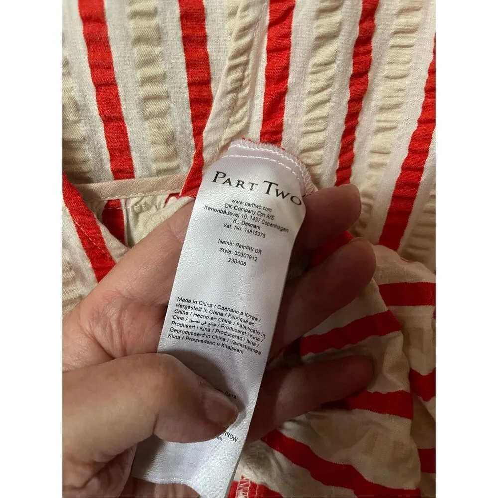 Take Two size EU 42 or US 10 seersucker tiered 100% cotton made in turkey dress Red - Image 7