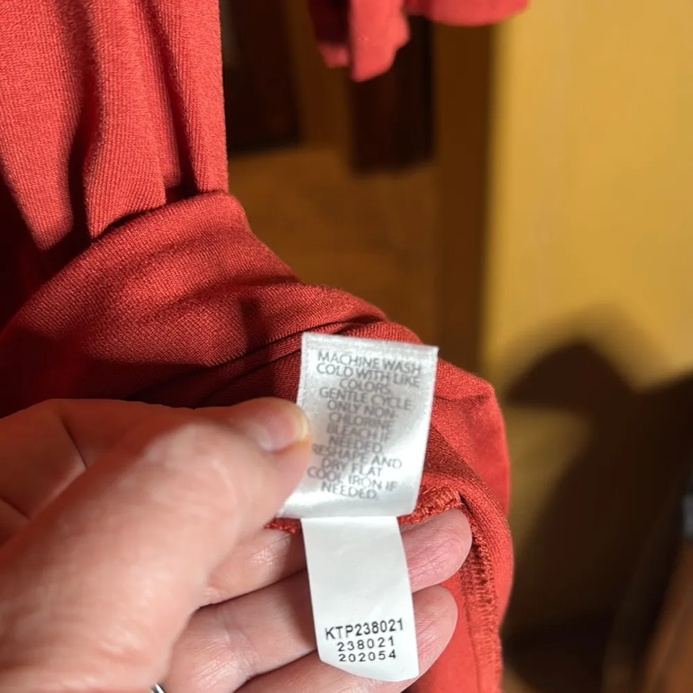 J JILL WEAREVER SPLIT NECKLINE SHIRRED ALINE TUNIC POPPY SIZE LARGE Orange - Image 5