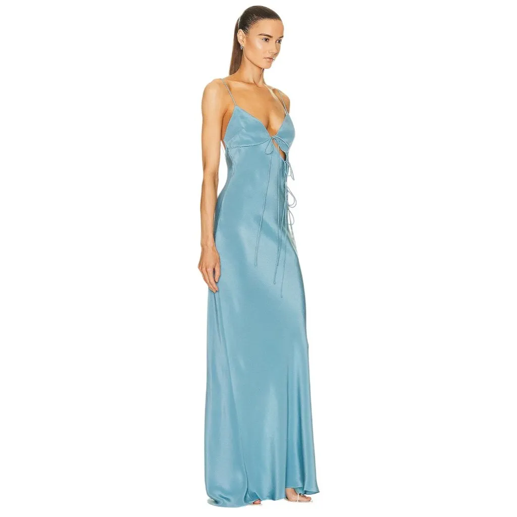 Christopher Esber Slope Tie Silk Dress in Mare 2 New Womens Long Maxi Gown Blue - Image 3