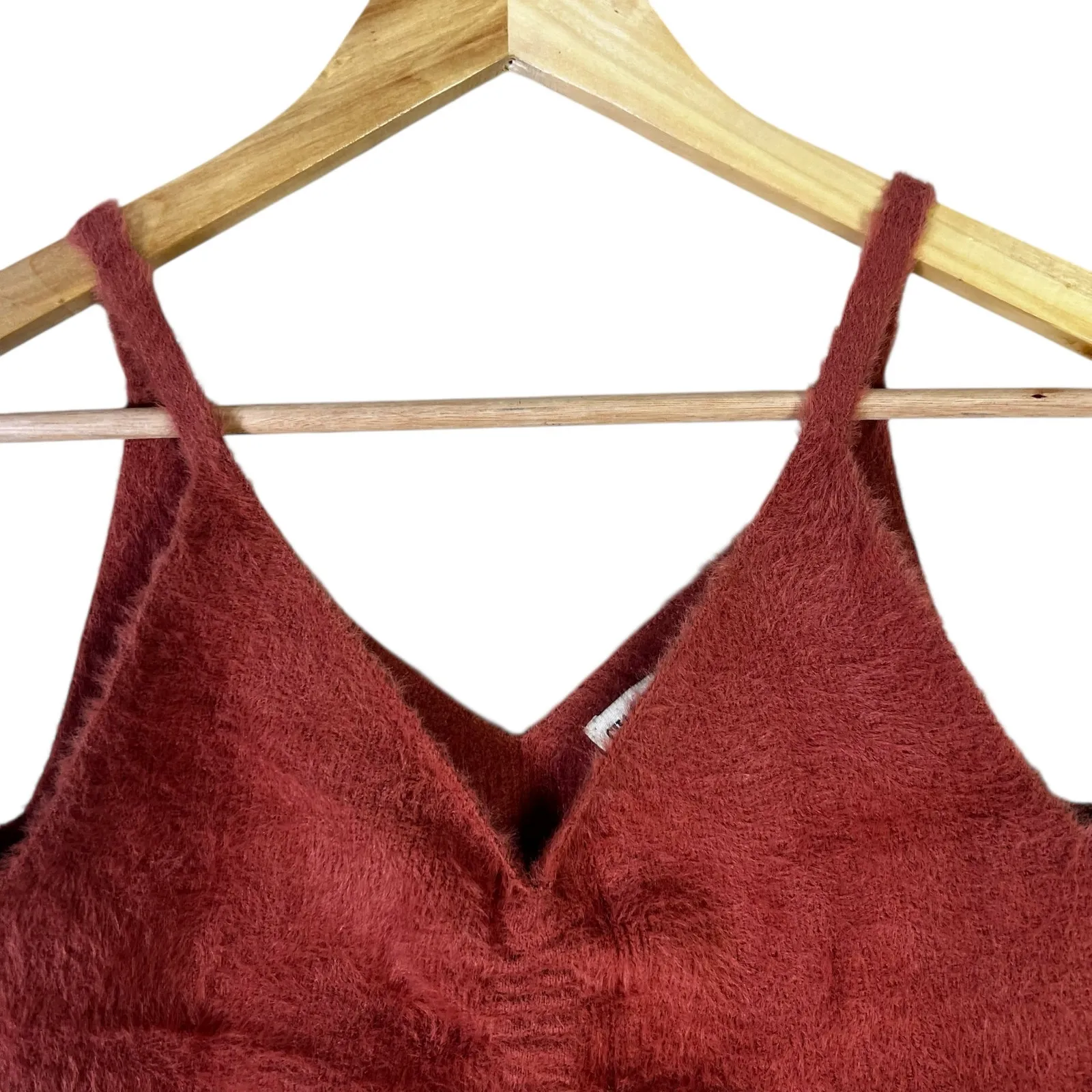 NWT Charmed Hearts Fuzzy Crop Cami Womens L Rust Knit Festival Coquette Y2K - Image 3