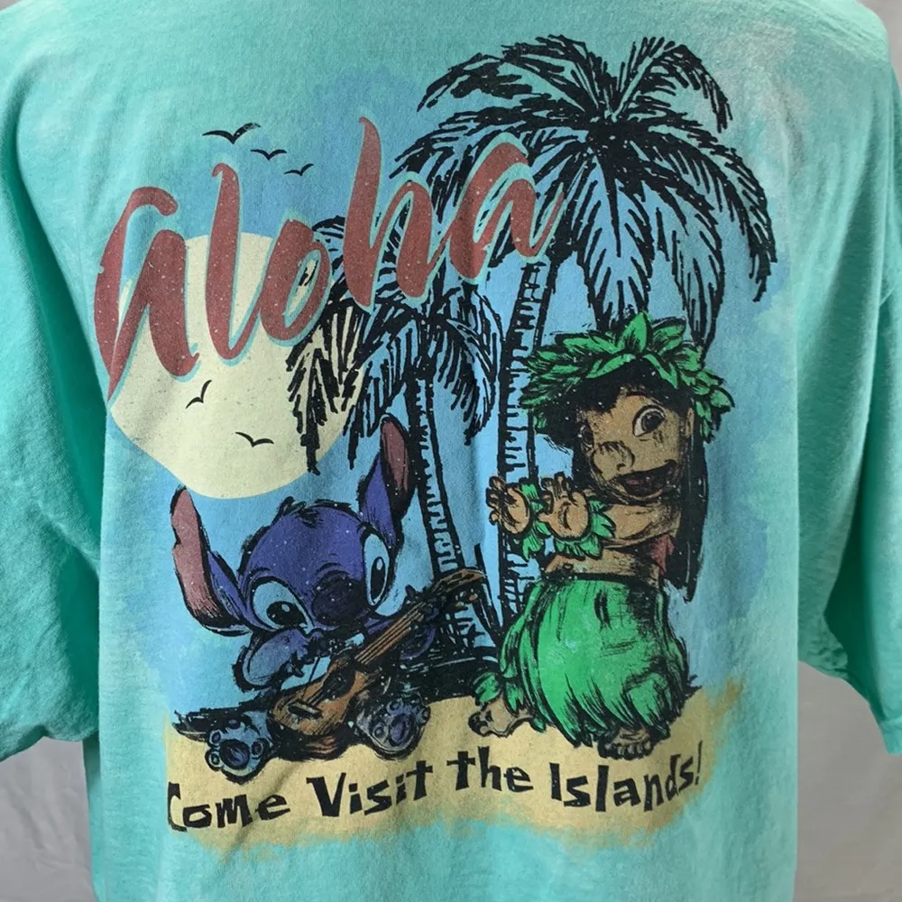 Disney LILO & Stitch Tie Dye Crew Neck Sea Green and White Crop Tee Size… - Image 7