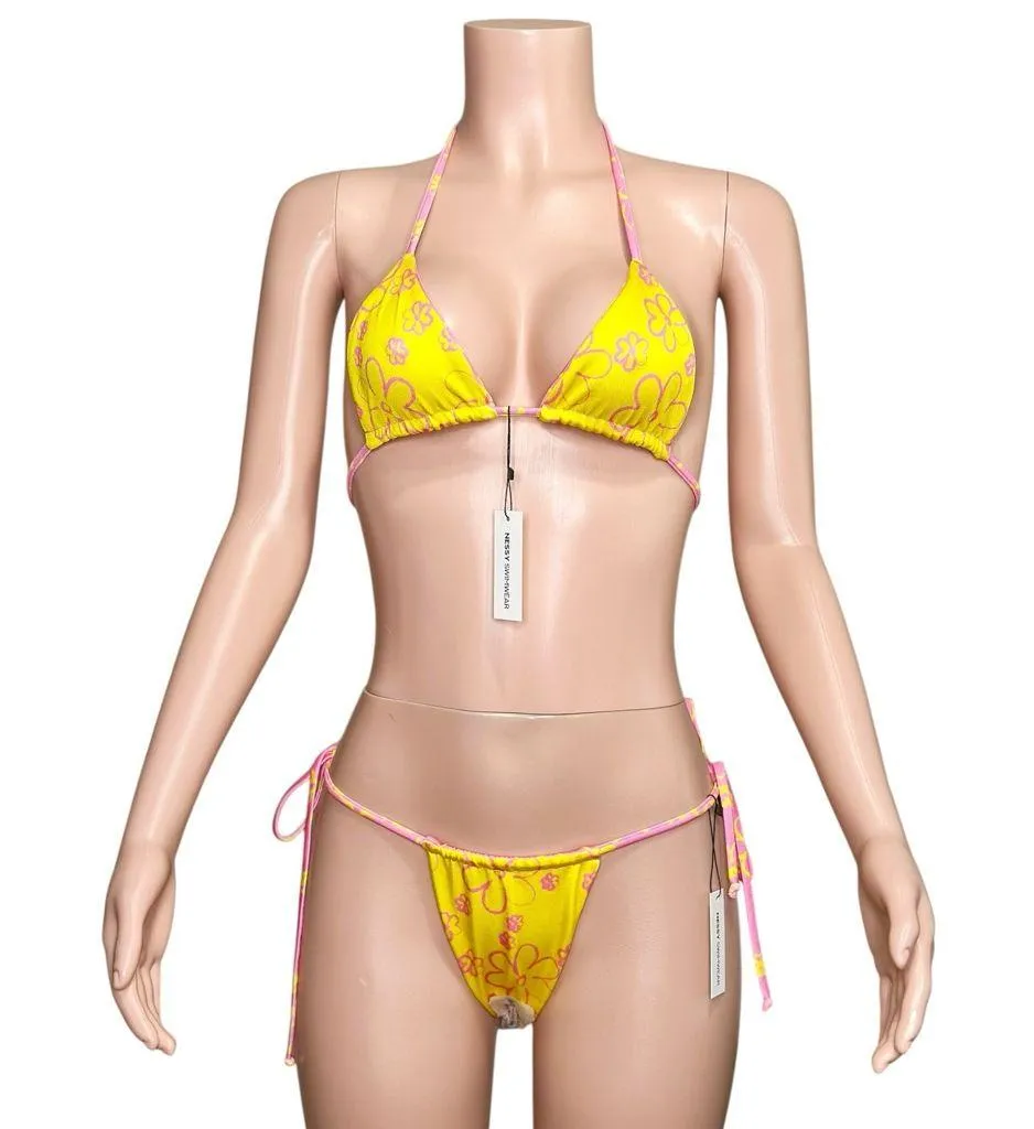 NESSY SWIMWEAR Set Flora Triangle Top & Kendal Bottom, Pink/Yellow, XS Pink - Image 2