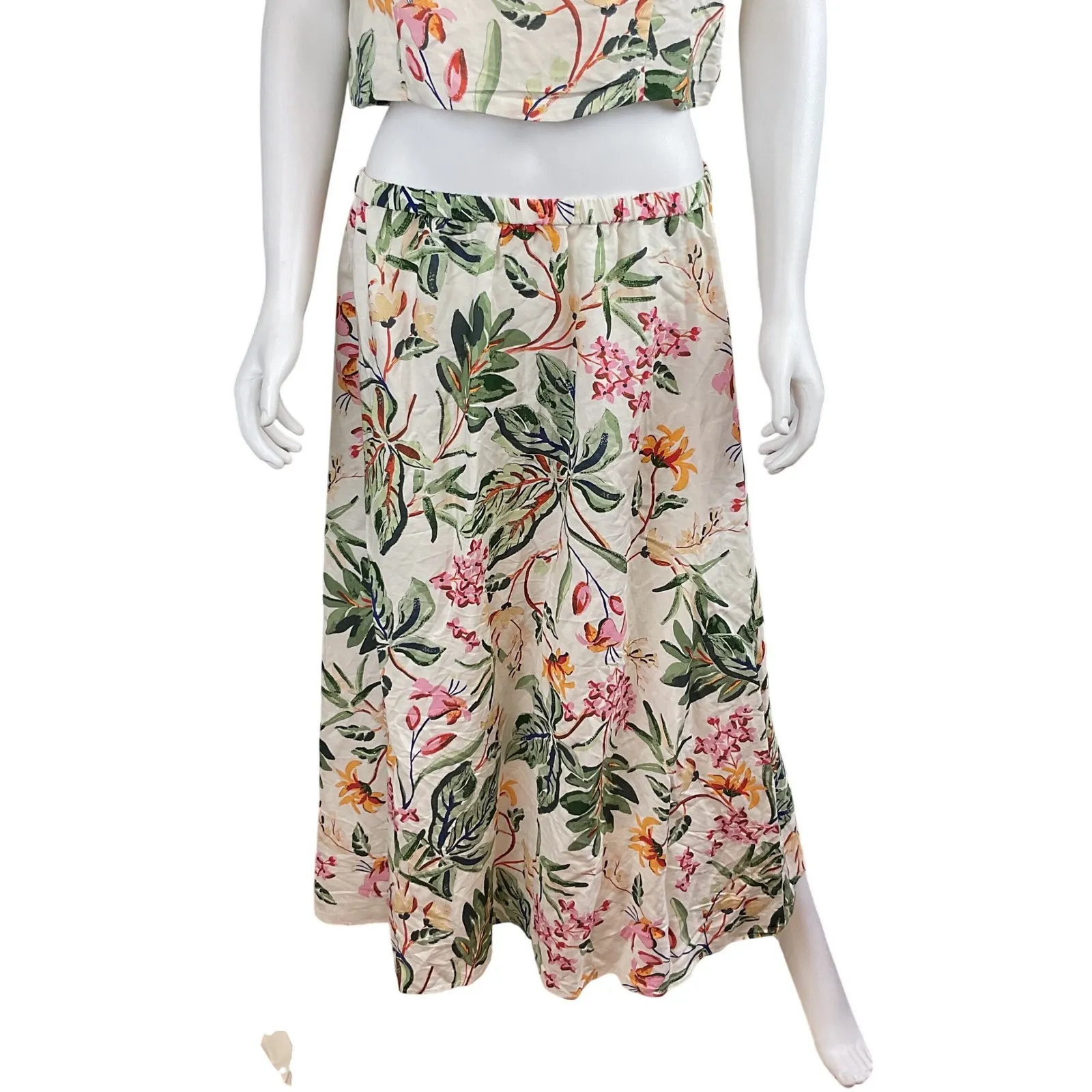 H M Linen Blend Floral Crop Top Maxi Skirt Set Size L - Image 6