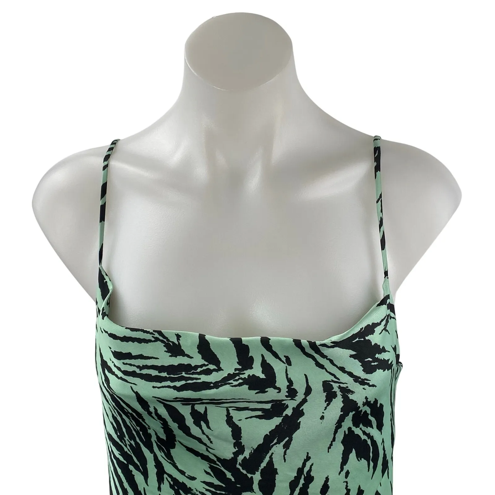 WAYF Influencing Satin Tiger Print Cowl Neck Sleeveless Midi Tank Slip Dress S - Image 2