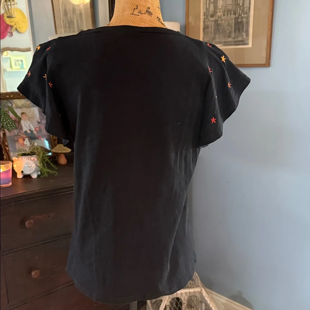 THML Black Floral Embroidered Flutter Sleeve Top - Image 9