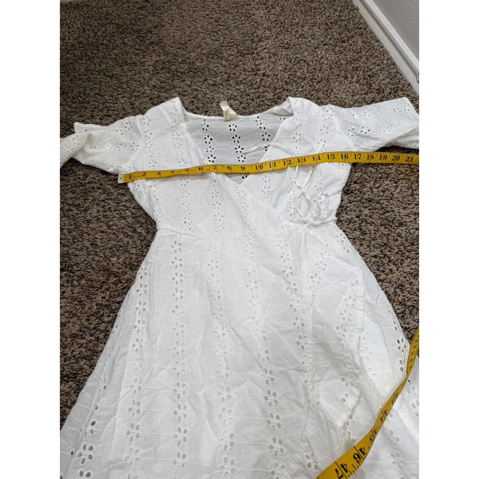 Japna White Eyelet Wrap Dress Womens Sz XS Cottagecore Feminine Boho Beachy - Image 7