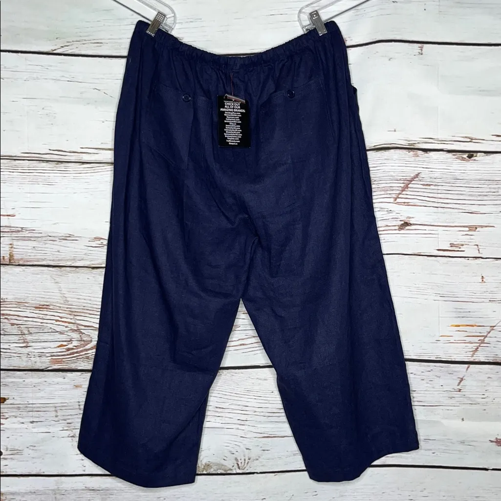 Ellos NWT Size 20 Navy Blue Linen Blend Pull On Capri Pants - Image 2