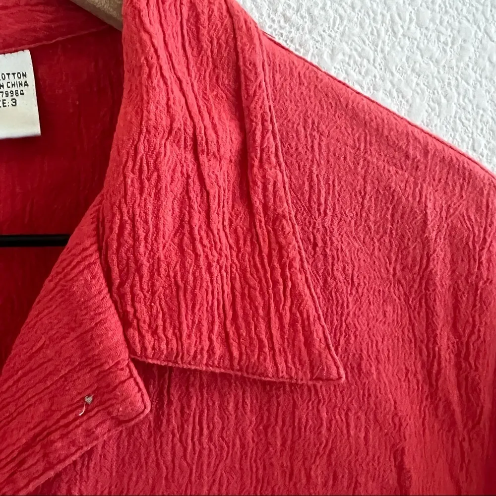 Chico's Crinkle Cotton Button Front Collar Top Modest Mature Red Orange XL - Image 5