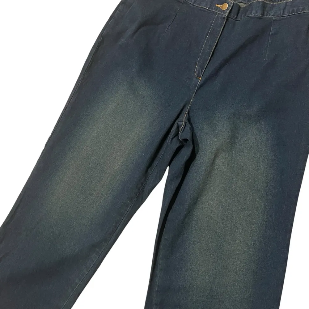 Sandro Sportswear Hi-Rise Wide Leg Cropped Jeans Mock Cuff Grommet Hem, Sz 1X - Image 7