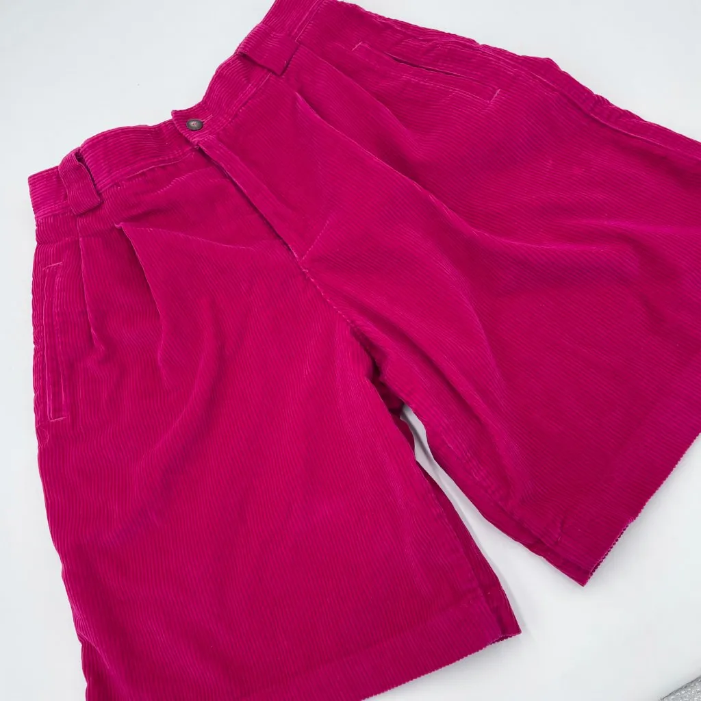 Vintage 90s Corduroy Shorts Pink Liz Sport High Waisted Pleated Retro Funky Bold Size 12 - Image 3